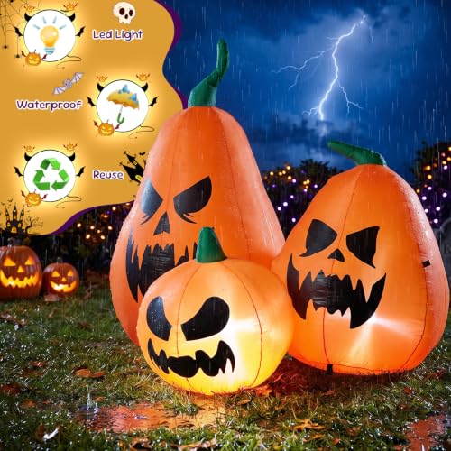Halloween Inflatable Pumpkins Family Set with LED Lights - 6.5ft, Weather-Resistant, Easy Setup