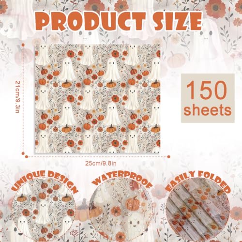 150 Sheets Boho Ghost Wax Paper for Food Wrapping Halloween Party Supplies