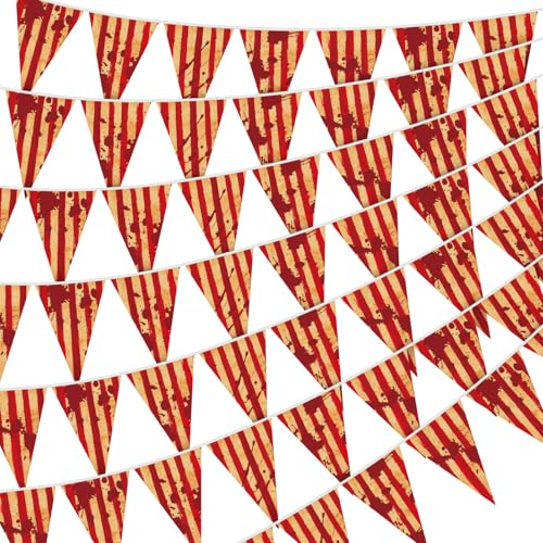Halloween Red White Striped Pennant Banner - Circus Decor, 10m, 20 Flags - Variation 1