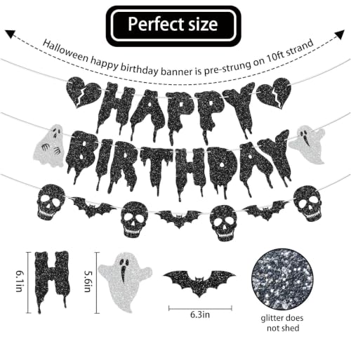 Halloween Birthday Banner Heart Ghost Skull Glitter Party Decorations - Pre-Strung