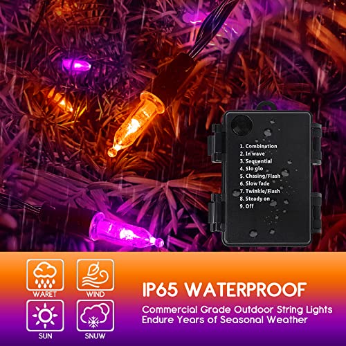 Halloween Battery String Lights 2 Pack - Orange & Purple 50 LED Mini Lights, 17ft