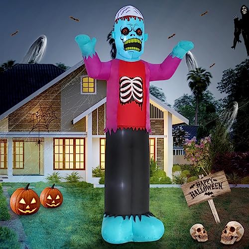 12ft Blue Skeleton Zombie Inflatable Halloween Decoration with LED Lights Outdoor Yard