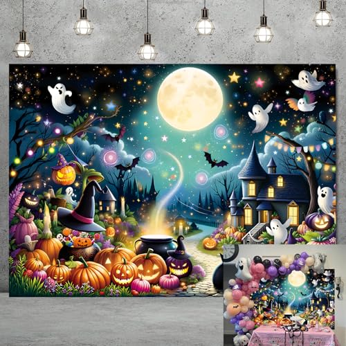 Halloween Cartoon Backdrop Kids & Adults 10x8FT Ghost Pumpkin Night Scene
