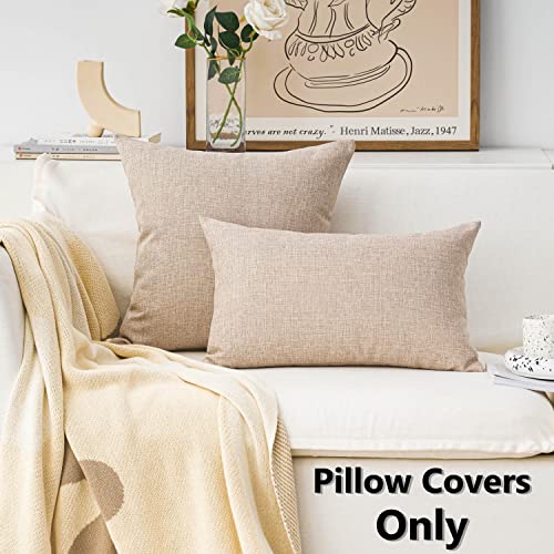 24x24 Inch Set of 2 Linen Pillow Shams - Light Beige European Cushion Covers