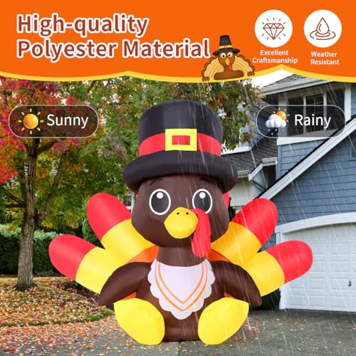 5.4 Ft Thanksgiving Inflatable Turkey with LED Lights for Outdoor Yard Decor