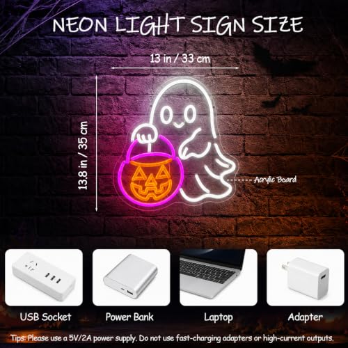 Treat Ghost Neon Sign - Dimmable Halloween Ghost Neon Light for Window
