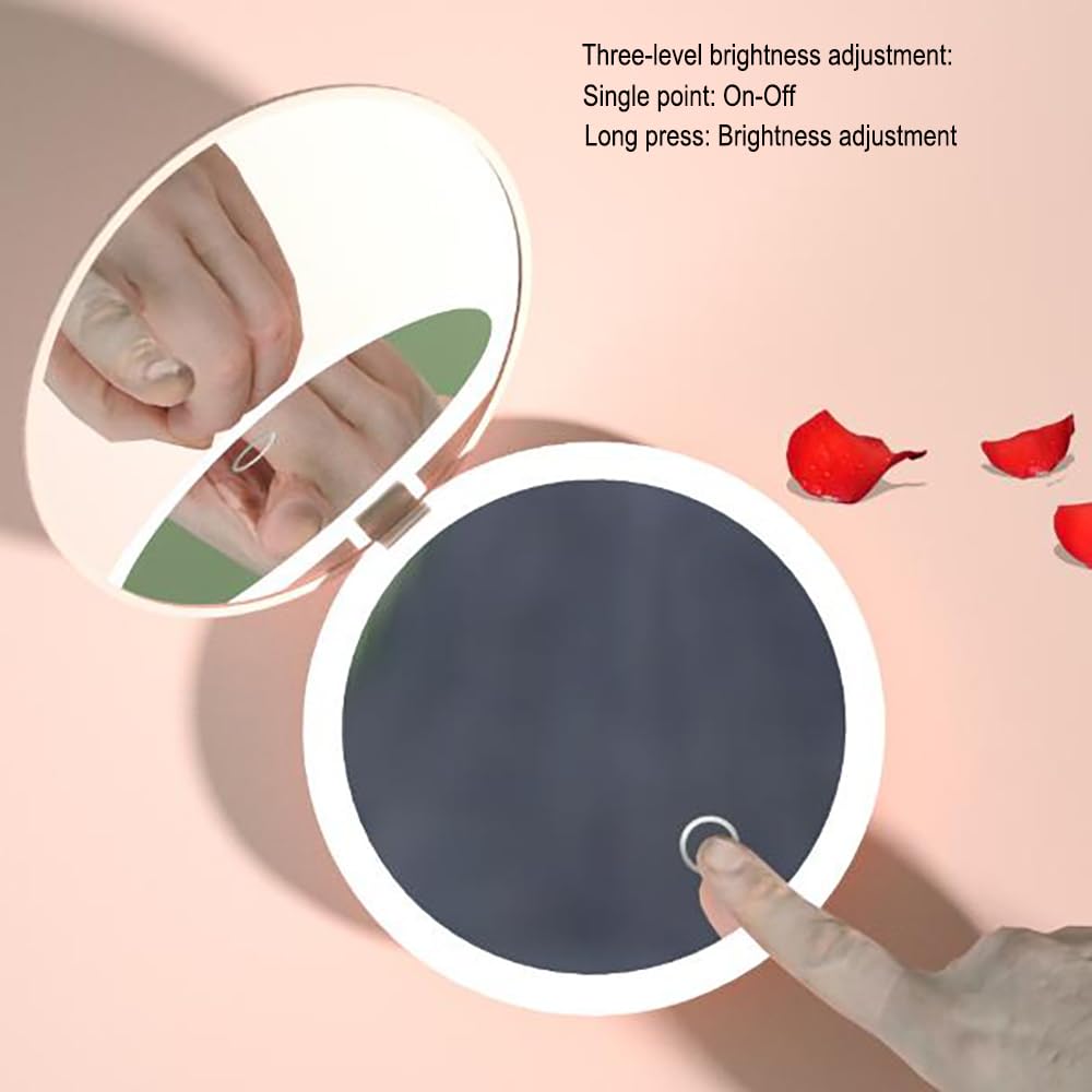 Yousonew LED Mini Makeup Mirror, 1X/2X Magnification, Mini Compact with Light, Pink/White (Pink, 3.5)