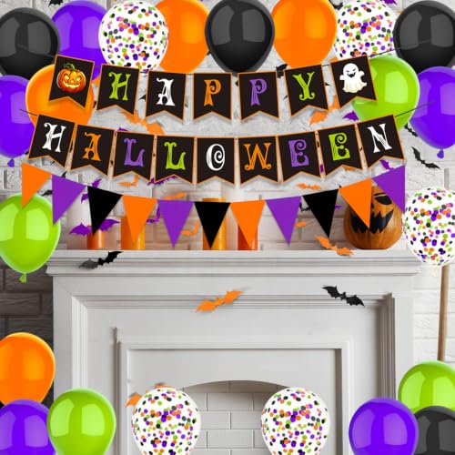 Halloween Balloon Decorations Set with Banner and Flags - 22pcs Party Supplies