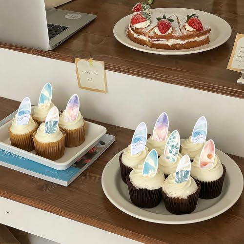 Color 12 Edible Surfboard Cupcake Toppers - Summer Beach Party Decorations