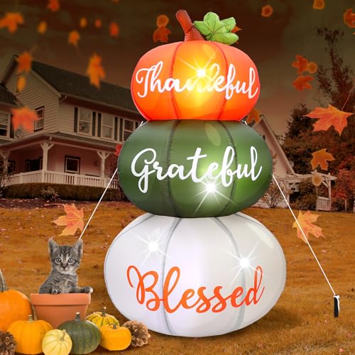 6.4 ft Fall Pumpkin Inflatable with LED Lights, Weather-Resistant Thanksgiving Decor