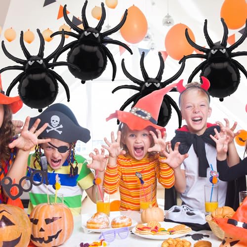 Large 33-Inch Halloween Spider Foil Balloons - 6 Pack Spooky Party Decor