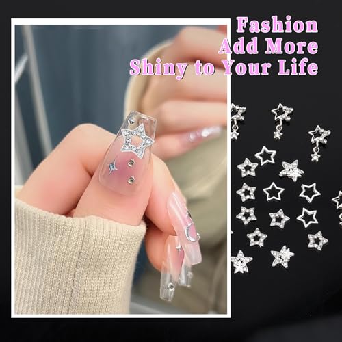 Silver 40Pcs Y2K Star Nail Charms Set with 3D Rhinestones - Multiple Styles