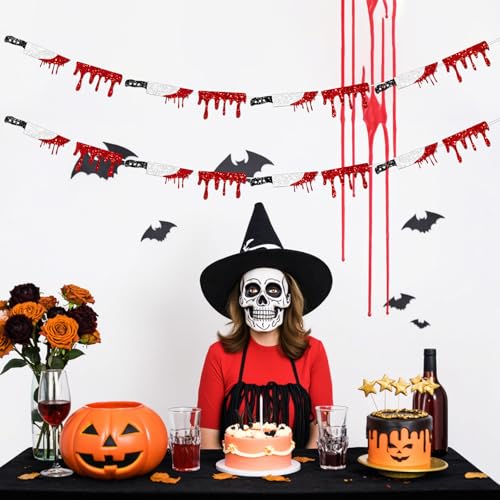 Halloween Blood Drip Banner Garland with Glitter Knife - Red Silver Black Variation