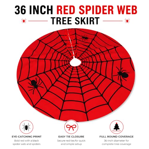 Red Halloween Spider Web Tree Skirt 36 Inch - Gothic Holiday Decor