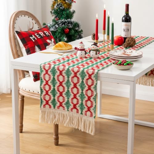 Christmas Boho Table Runner 12x72 Inches - Green Lantern Holiday Decor