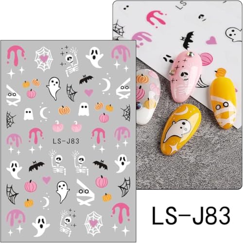 Halloween Nail Stickers Pumpkin Ghost Cat Bat Spiderweb 3D Decals Style-10