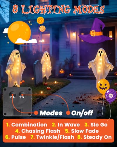 Outdoor Solar Ghost Decorations Waterproof Halloween Yard Stakes