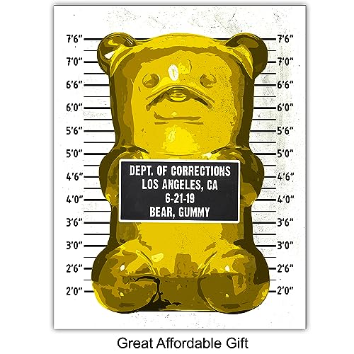 Pop Art Gummy Bear Mugshot Wall Art Print - 11x14 Unframed Poster for Modern Decor - Trendy Home & Office Wall Decoration - Pink & Black Variation