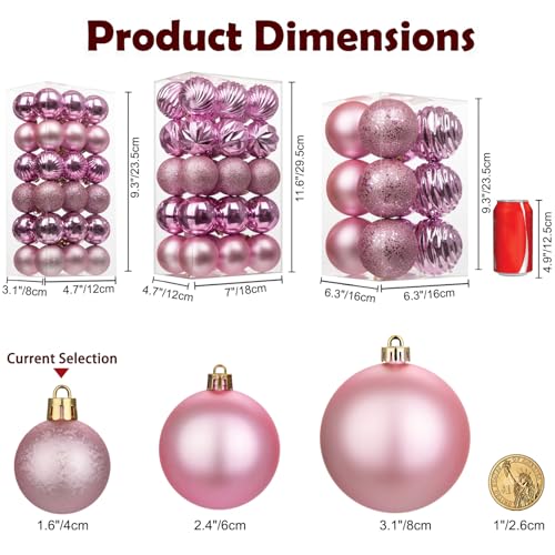 Bubblegun Pink Christmas Ornaments Set - 36 Mini Shatterproof Holiday Tree Balls