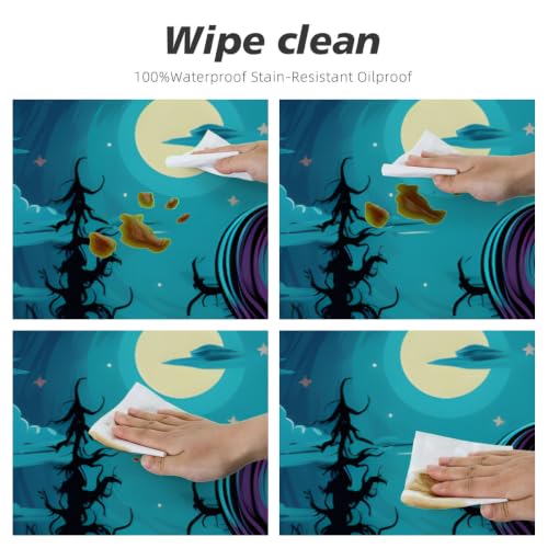 50-Inch Glowing Pumpkin Fitted Waterproof Round Tablecloth for Halloween Parties