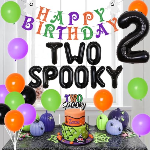 Halloween 2nd Birthday Party Decorations Set with Banner, Balloons & Spooky Cake Toppers