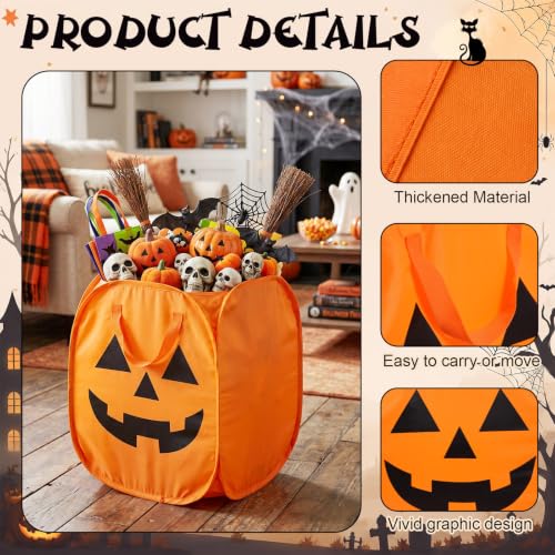 Halloween Pumpkin Candy Buckets Set - Foldable 25 Gallon Trick-or-Treat Baskets