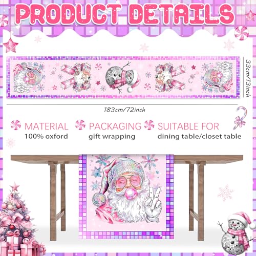Disco Ball Christmas Table Runner - Santa Claus Bow Holiday Decor