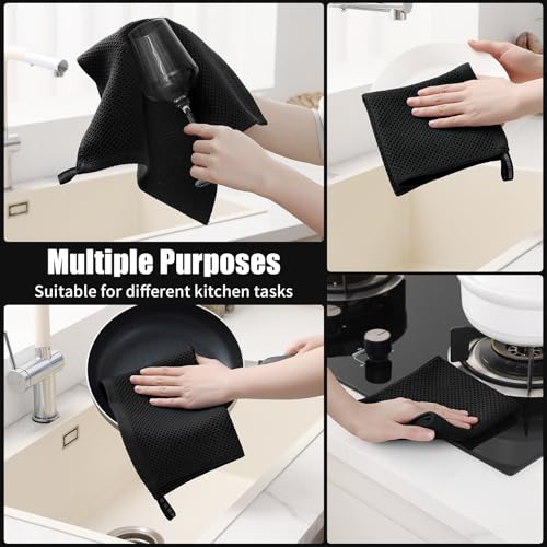 Kitchen Towels and Dishcloths Set - 8 Pack, 100% Cotton, Black - Variation of THIS listing