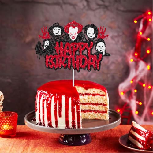 Halloween Horror Cake Topper - Glitter Killer Theme Party Decoration, Design 1