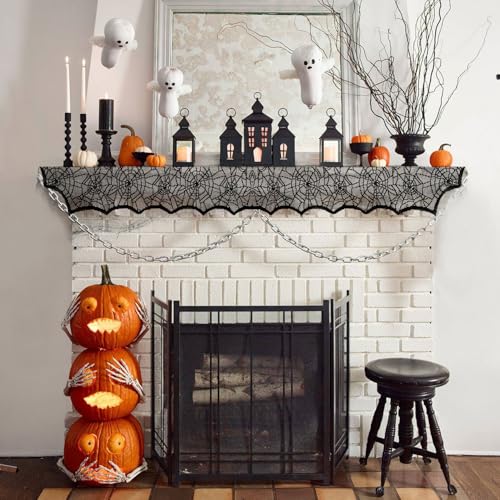 Halloween Lace Spider Web Table Runner 14x48 Inch for Festive Decor - Black