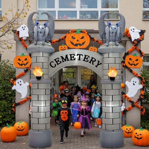 10FT Inflatable Halloween Archway with Lights - Outdoor Cemetery Entrance Decor