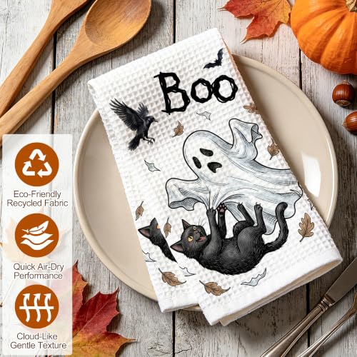 Halloween Kitchen Towels Spooky Ghost - Waffle Weave Decor & Practical Dish Cloths