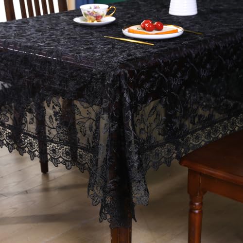 Black Rectangle Lace Tablecloth 104x60 Inches Farmhouse Picnic Cover - Versatile & Elegant