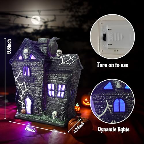 Halloween Village Houses Haunted House Figurine with Lights - Indoor Resin Decor