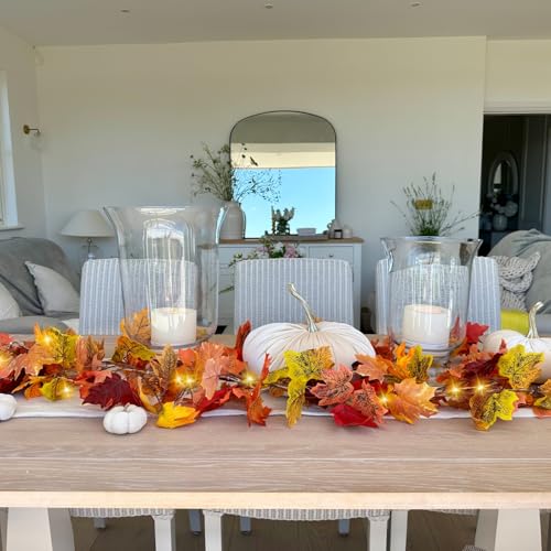 41.3 Ft Fall Leaf Garland with Lights, Autumn Maple Vines for Thanksgiving & Wedding Decor