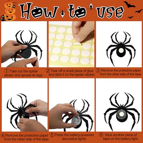 Halloween Bat Spider Wall Decor with LED Lights - 36 Pack