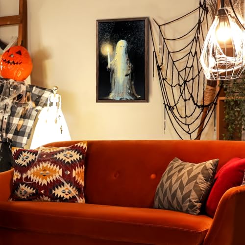 Halloween Wall Art Ghost Holding Candle Wooden Decor - Spooky Wall Hanging