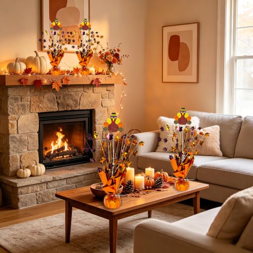 Thanksgiving Turkey Centerpiece with Maple Leaves Fall Table Decor - 6 Pack