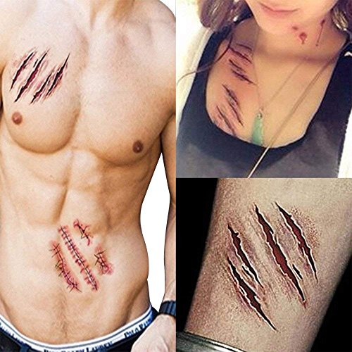 Temporary Wound Scar Tattoo Stickers - Halloween Zombie Makeup 10pcs