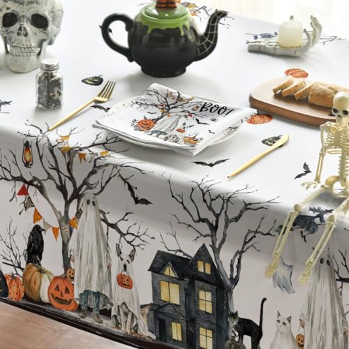 Halloween Tablecloth 70x70 Inch Round Jack-O-Lantern Pumpkin Black and Orange