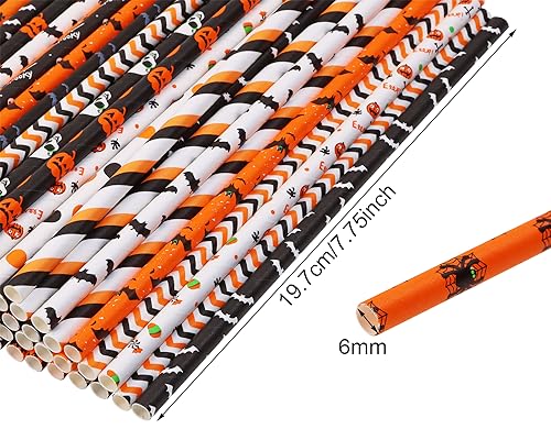 Halloween Paper Straws Penta Angel 50Pcs Pumpkin Bat Spider Skull Pattern - Halloween Party Favor