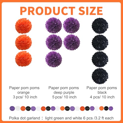 Halloween Decorations Party Black Purple Orange Tissue Paper Pom Poms - Orange Variation