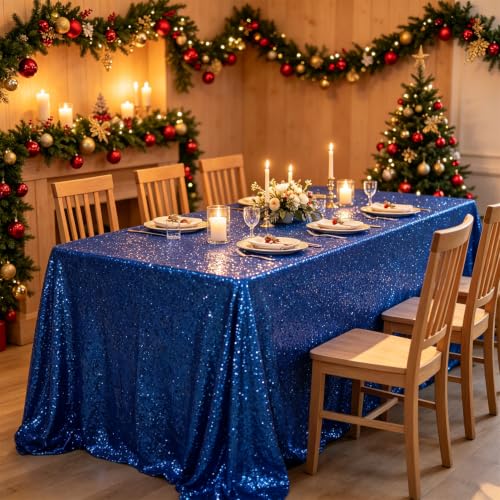 Partisout 90x132 Inch Royal Blue Sequin Tablecloth - Glitter Party Cover Variation of THIS Listing