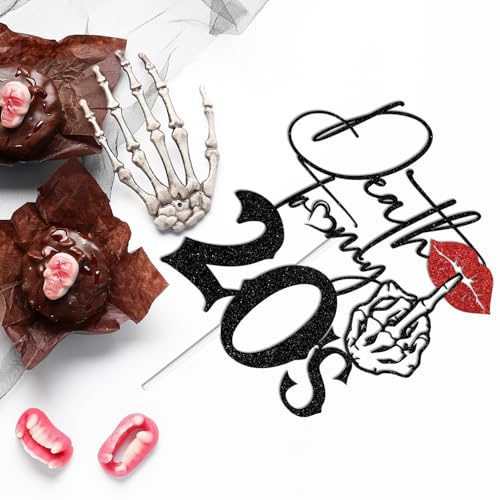 Gothic 30th Birthday Cake Topper - Black Glitter 'Death to My 20s' Decor