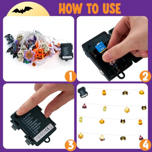 Halloween String Lights Set - 19.7Ft 30 LED Ghost & Pumpkin 3D Designs, Battery Operated with 8 Modes, Indoor Outdoor Decor, Multiple Character Variations