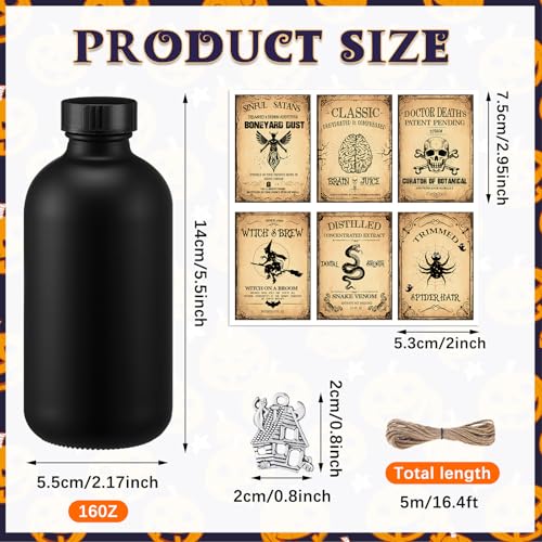 Halloween Potion Bottles Set with Cork - Black, 8.5 oz - Ghostly Decor