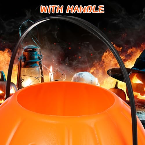 Halloween Pumpkin Bucket Candy Holder with Handle - 8.3 Inch Plastic Trick or Treat Pail