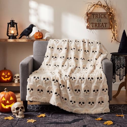 Halloween Throw Blanket 50x60in Skull Design Plush Blanket for Fall Decor