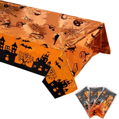 Halloween Tablecloth Set - Classic Spooky Haunted House & Ghosts Design, Waterproof 54x73 Inches, 3 Pack