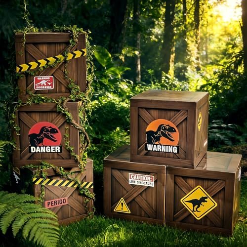 Dinosaur Party Decorations Set - 6 Large Dinosaur Paper Boxes for Baby Shower Birthday